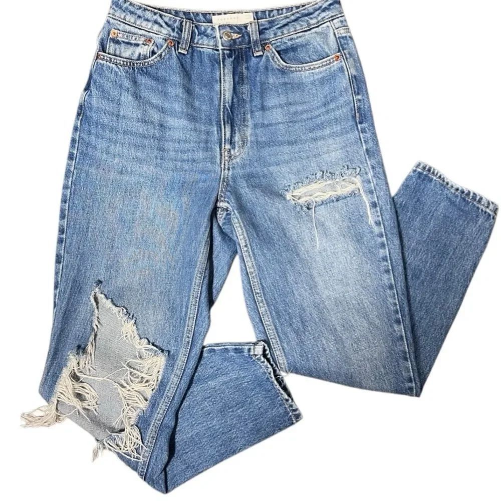 Topshop Mom Jeans high waist distressed destroyed Size 27